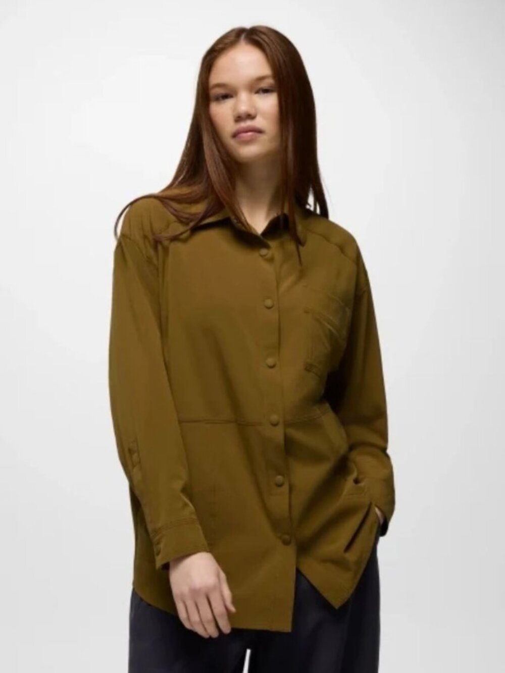 prAna Railay Oversized Button Down — Retro Olive, Size S